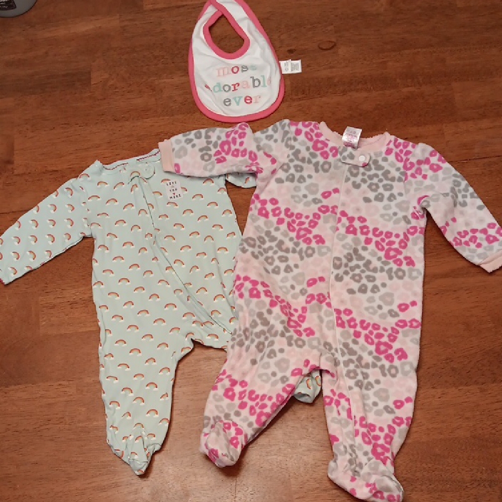 Garanimals Baby Girl Toddler Set Girl Rompers and Bib. 3-6 Months Pink Blue